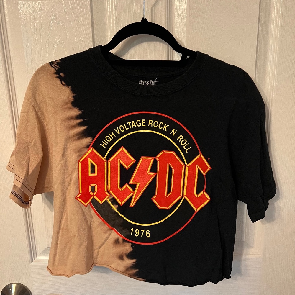 Acid Wash AC/DC Cropped Tee